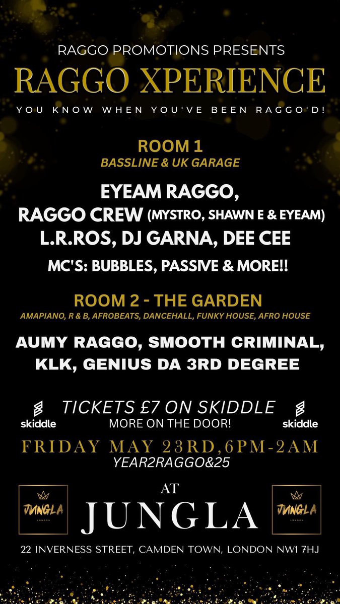 23rd may! 
Jungla Camden Town 
🫡🫡
UK Garage set from myself! drop in and have a beer 🍺 🔊