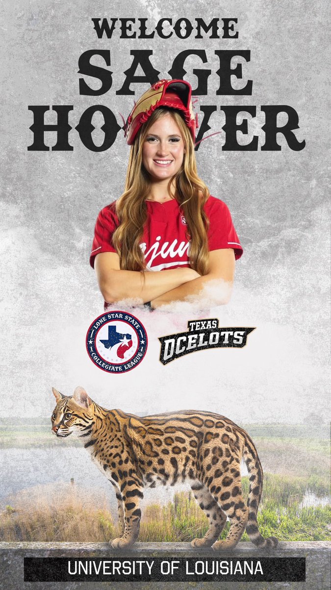 Welcome ⁦<a href="/sageehoover/">Sage</a> from ⁦⁦<a href="/RaginCajunsSB/">Louisiana Ragin' Cajuns® Softball</a>⁩ to the Texas Ocelots 🐅