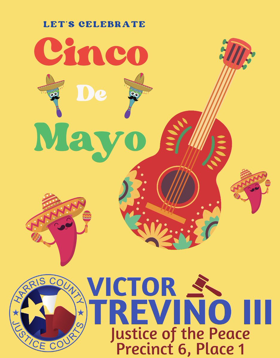 JudgeTrevinoIII's tweet image. ¡Feliz Cinco De Mayo! Did you know the Fifth of May commemorates Mexico’s victory over France on May 5, 1862? Have a fun and safe Cinco De Mayo! Please celebrate responsibly. 🇲🇽