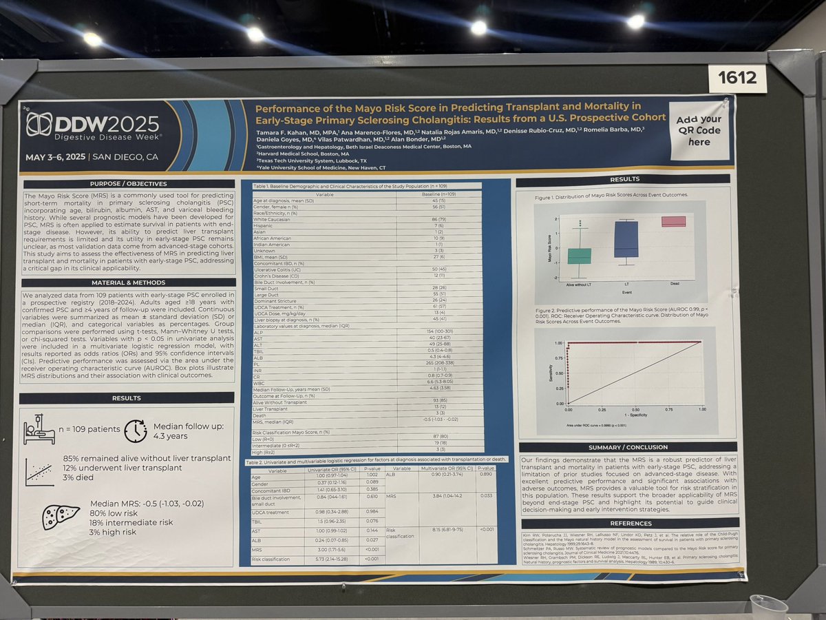 Ana Marenco Flores (@anamarencomd) on Twitter photo Sharing our work at #DDW2025 @DDWmeeting!
1️⃣ In early-stage PSC, the MRS predicts transplant-free survival—supporting its clinical use.
2️⃣ In PSC, PBC & AIH, uncertainty and HRQoL vary by disease & gender.
<a href="/BonderAlan/">Alan Bonder</a> <a href="/NataliaRojasMD/">Natalia Rojas Amarís</a> <a href="/Vilas_Pat/">Vilas Patwardhan</a> <a href="/RomeliaBarba/">Romelia Barba MD</a> <a href="/kahan_tamara/">Tamara Kahan</a> Sharing our work at #DDW2025 @DDWmeeting!
1️⃣ In early-stage PSC, the MRS predicts transplant-free survival—supporting its clinical use.
2️⃣ In PSC, PBC & AIH, uncertainty and HRQoL vary by disease & gender.
<a href="/BonderAlan/">Alan Bonder</a> <a href="/NataliaRojasMD/">Natalia Rojas Amarís</a> <a href="/Vilas_Pat/">Vilas Patwardhan</a> <a href="/RomeliaBarba/">Romelia Barba MD</a> <a href="/kahan_tamara/">Tamara Kahan</a>