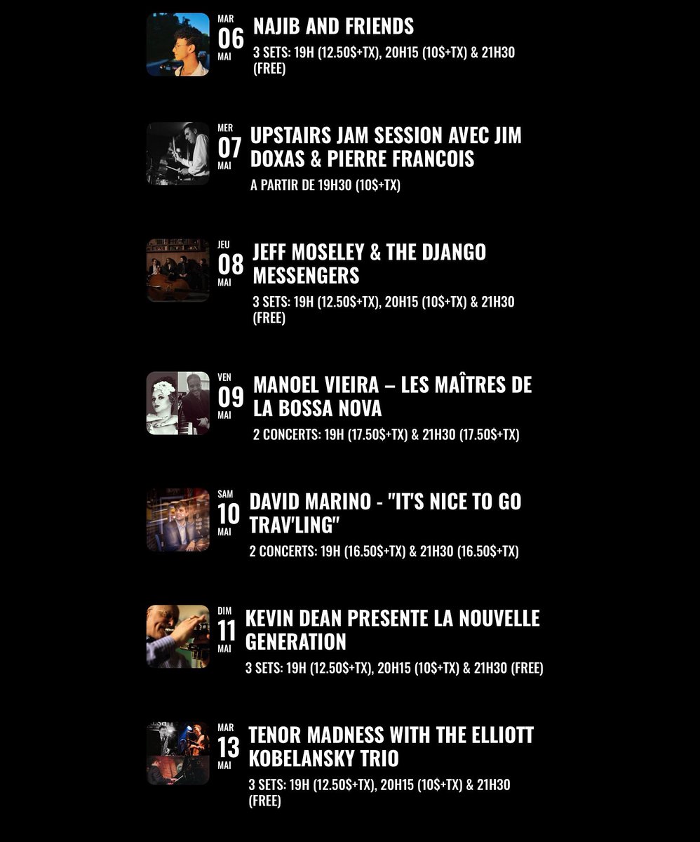 RSVP en ligne au upstairsjazz.com ou au 514-931-6808