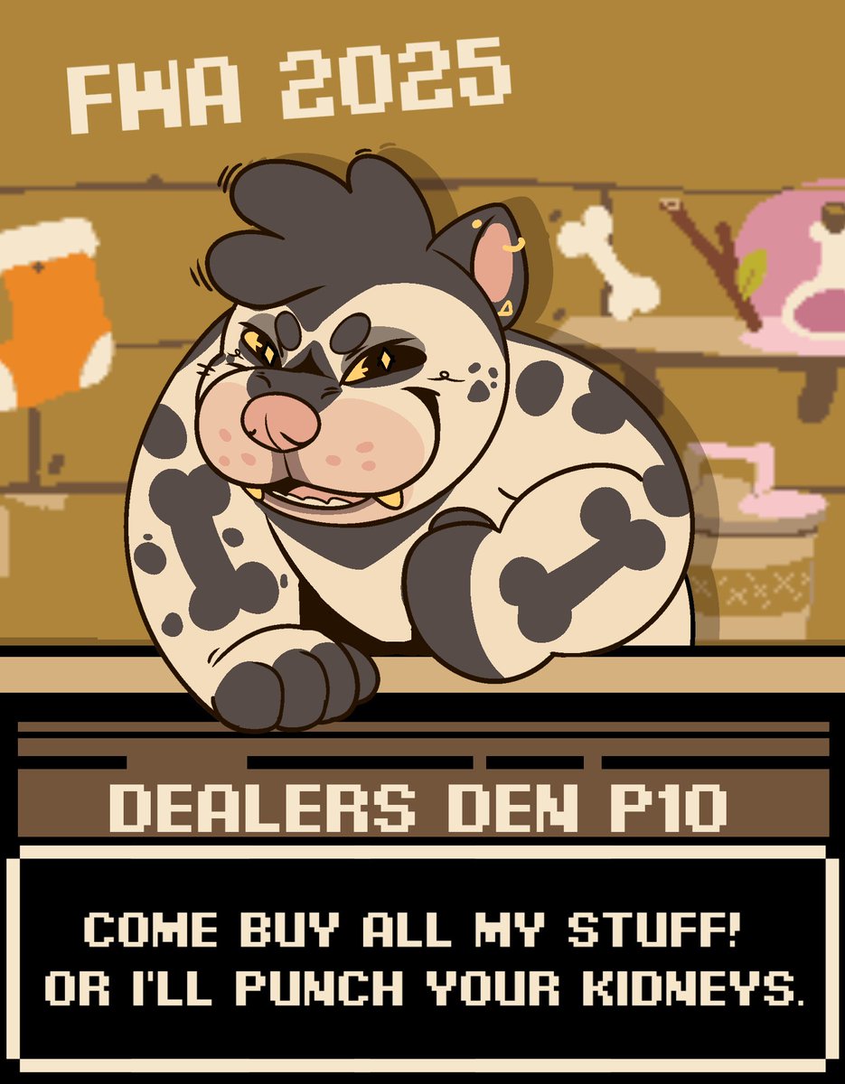 HOW TO FIND YOUR LOCAL BULLY!  
This weekend at #FWA2025 
✨ 30+ Fursuit Sprays Scents 
(Great for everything not just suits!)  
✨ Brand new Merch
✨Handmade 1 of a kind Rugs *Buy at Con, we ship home for free*  

✨Bingo Prizes! Support a bunch of artist &amp; Get prizes for it!