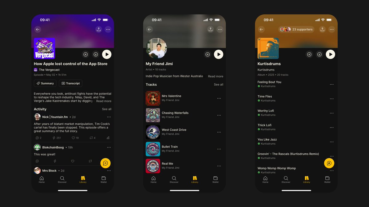 Fountain 1.2 is live on iOS and Android 🚀 

The update includes:

- Library and content pages design update
- New episode summaries feature
- Playback improvements and bug fixes

Here's what's new 🧵
