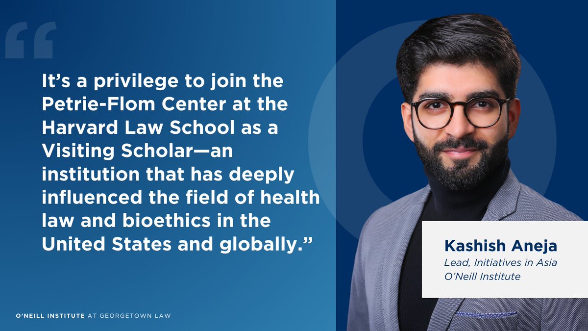We are proud to share that O'Neill Institute expert <a href="/KashishAneja_/">Kashish Aneja</a> been appointed as a visiting scholar at <a href="/PetrieFlom/">Petrie-Flom Center</a> at <a href="/Harvard_Law/">Harvard Law School</a> . Congratulations, Kashish!