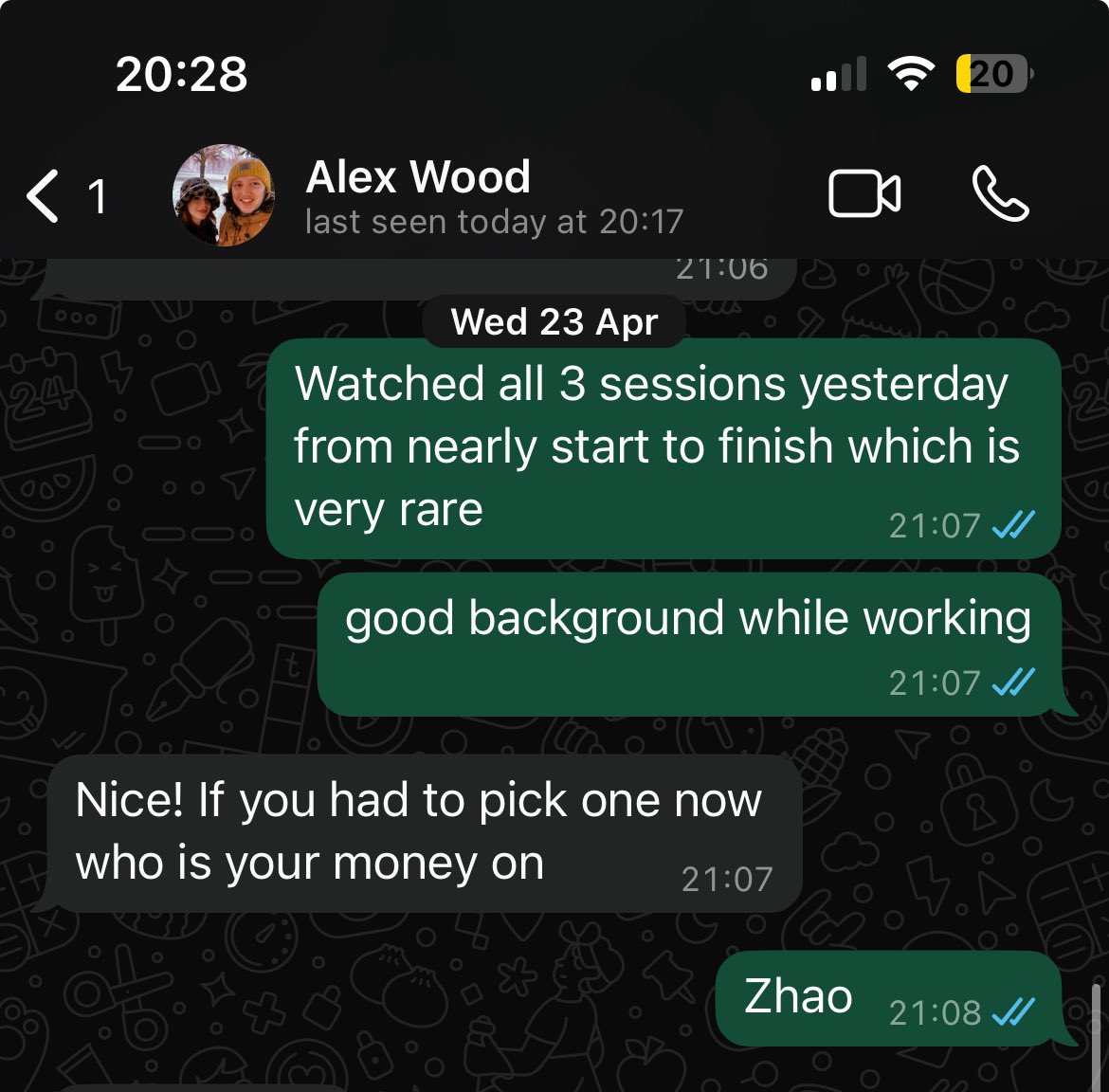 Few days into the tournament. Not a bad shout!