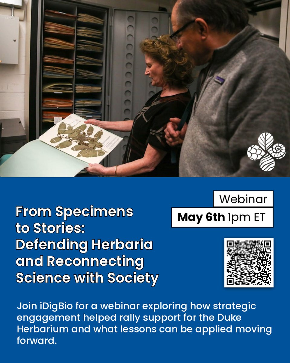Don’t forget to join us tomorrow, May 6 at 1 PM ET, for the webinar From Specimens to Stories: Defending Herbaria and Reconnecting Science with Society, featuring speakers from the Duke Herbarium!

Register here: idigb.io/e