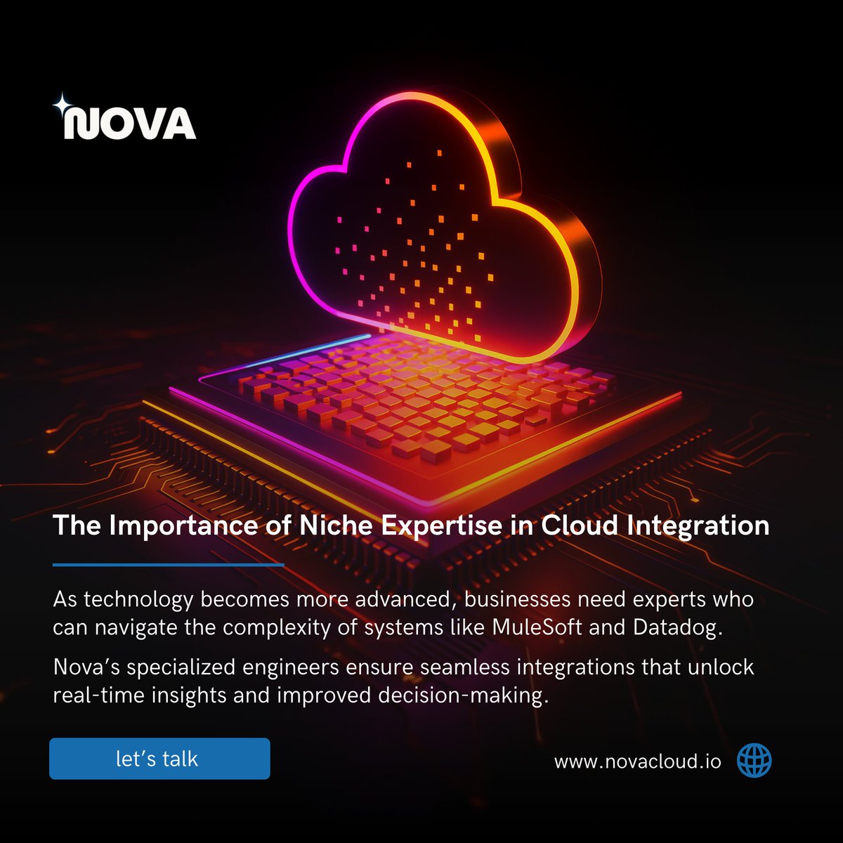 🌍 Industry Insight: Investing in niche expertise can prevent costly errors and future-proof your systems, ensuring your infrastructure is always ahead of the curve.

#Nova #NovaCloud #MuleSoft #DatadogExperts
