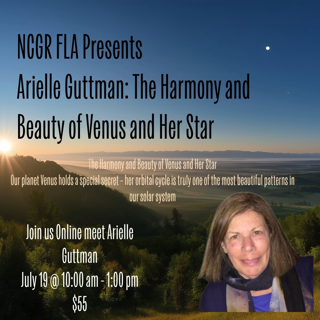 July 19 Arielle Guttman: The Harmony and Beauty of Venus and Her Star
July 19 @ 10:00 am - 1:00 pm 
The Harmony and Beauty of Venus and Her Star. Our planet Venus holds a special secret Sign up now loom.ly/gJRAjVM

@venus.star.point #Venus
