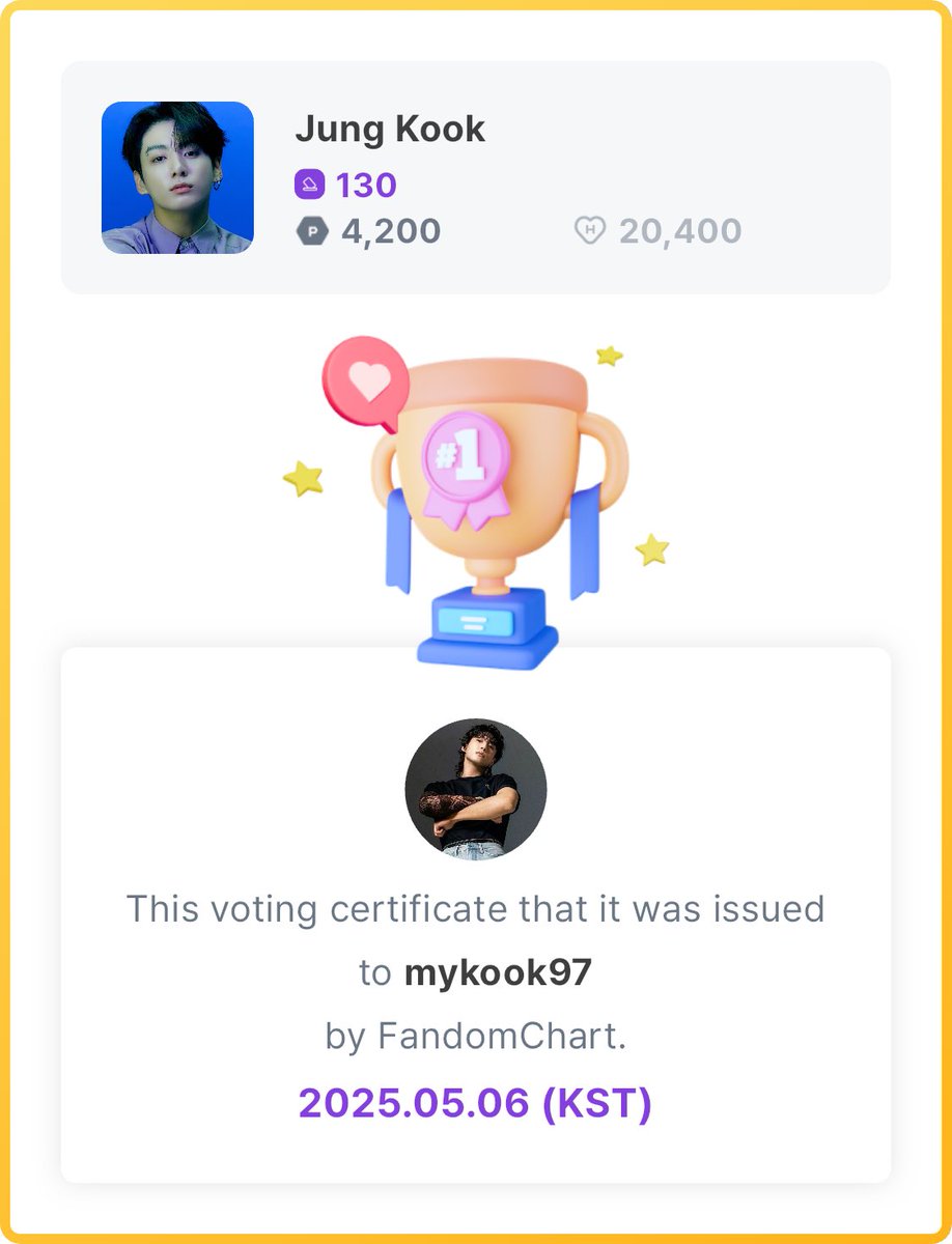#FandomChart
mykook97 is rooting for #Jung Kook 🥰