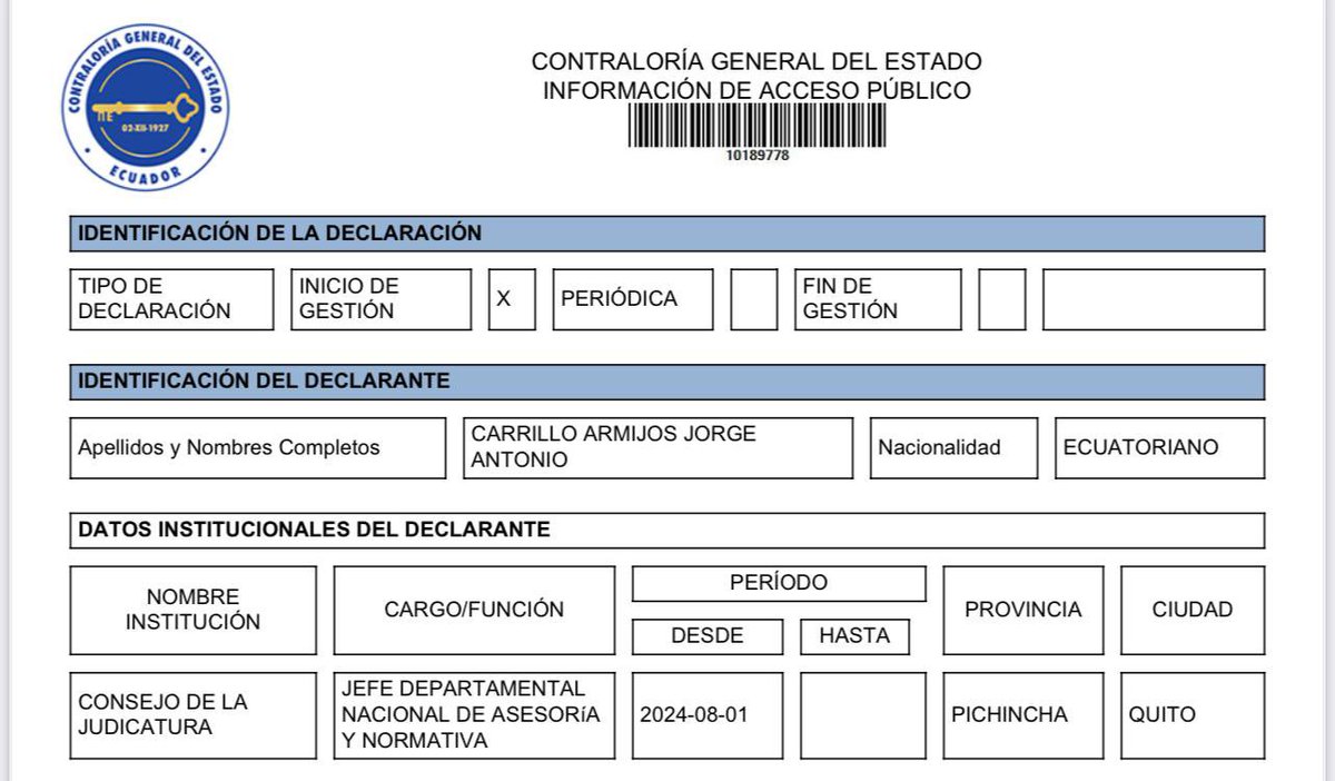 Álvaro Martín (@alvatin18) on Twitter photo Estas son las DPJ de los exsocios de Godoy y el contrato de Sandino Jarrín, hermano de Fausto Jarrín, en la Escuela de la Función Judicial.
Invito a <a href="/MarioGodoyEc/">Mario Godoy</a> a que demuestre sus calumnias y desmienta el ingreso de sus amigos a la función pública.
Yo hablo con pruebas. Estas son las DPJ de los exsocios de Godoy y el contrato de Sandino Jarrín, hermano de Fausto Jarrín, en la Escuela de la Función Judicial.
Invito a <a href="/MarioGodoyEc/">Mario Godoy</a> a que demuestre sus calumnias y desmienta el ingreso de sus amigos a la función pública.
Yo hablo con pruebas.