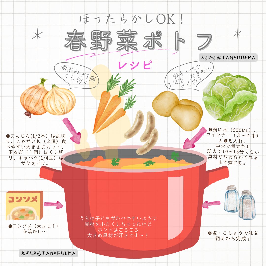 GW最終日。外食つづきで胃腸お疲れな人はコレ作って。食べすぎた体にやさしく染みわたる、春キャベツと新じゃがゴロゴロの「春野菜ポトフ」。シンプルだけど、内側からリセットできる回復ごはんです！