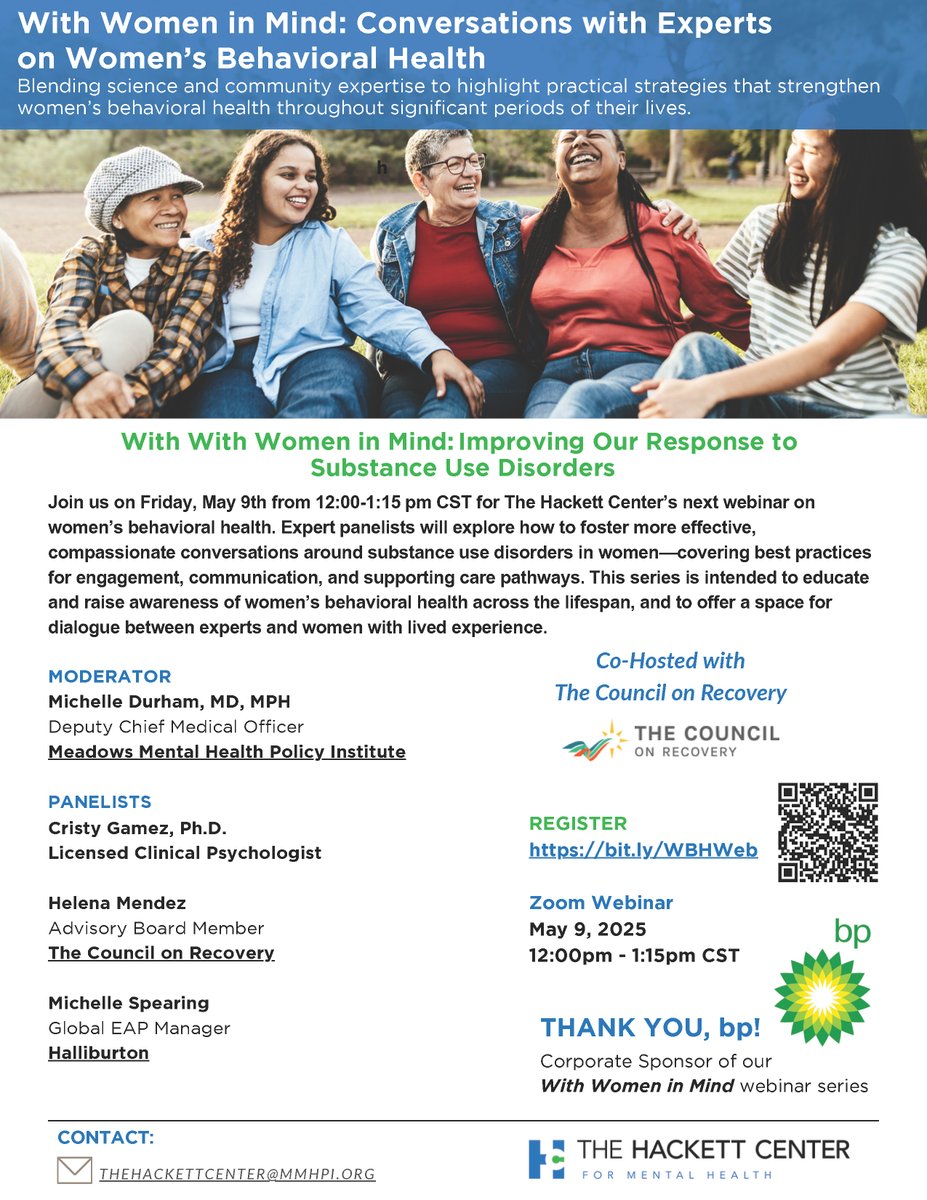 We are proud to co-host the next webinar session of With Women in Mind with The Hackett Center on Friday, May 9 at 12:00pm on Zoom. Register at bit.ly/WBHWeb