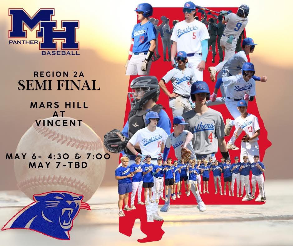 Semifinal 2A Playoff
Mars Hill at Vincent
Tuesday, May 6- 4:30 &amp; 7:00