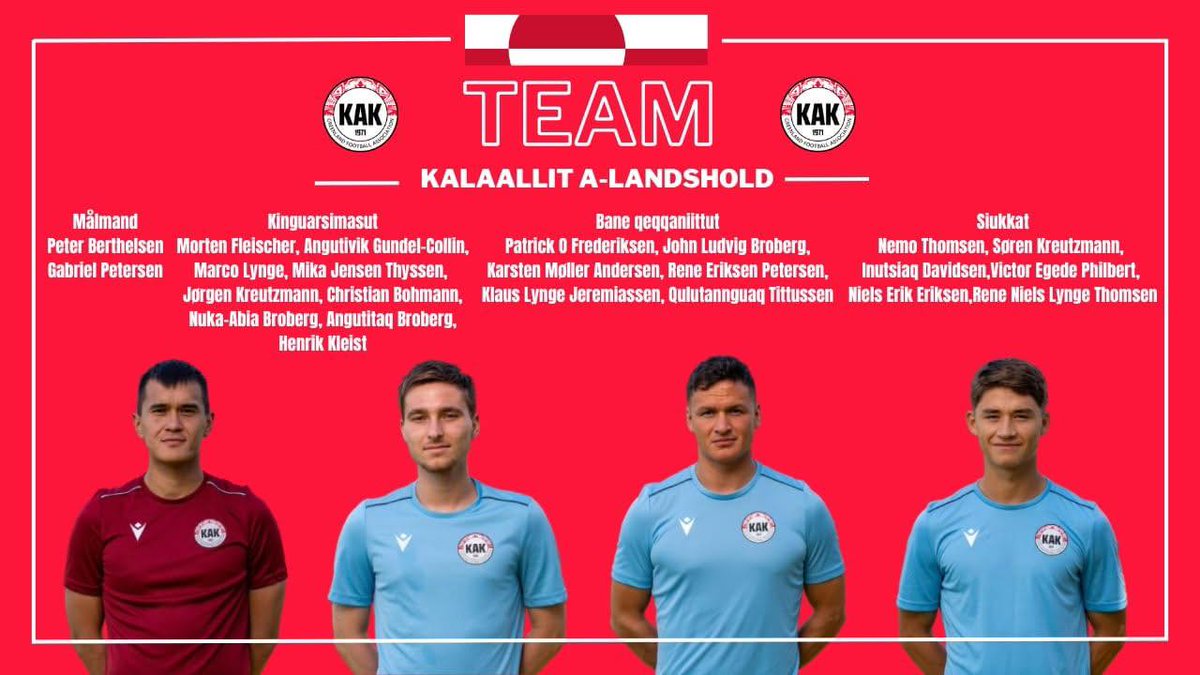 🇬🇱 Greenland's national team squad has been announced for their 2025 activities.

They will play matches in Denmark in June, against St. Pauli reserves and a Silkeborg XI, and in England in October.

The opposition for the English trip are yet to be announced.