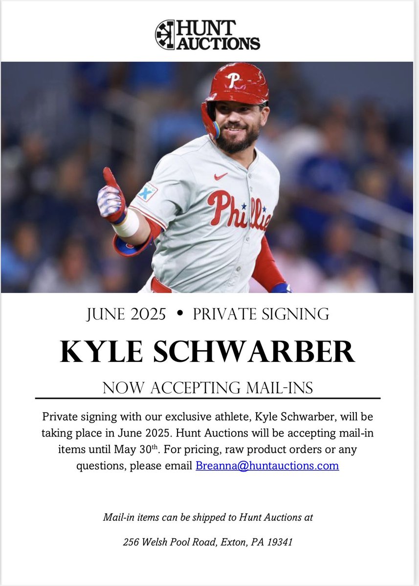 Hunt Auctions (@huntauctions) on Twitter photo Now accepting mail-ins for a private signing with our exclusive athlete <a href="/kschwarb12/">Kyle Schwarber</a>. For pricing questions and raw product orders email breanna@huntauctions.com Now accepting mail-ins for a private signing with our exclusive athlete <a href="/kschwarb12/">Kyle Schwarber</a>. For pricing questions and raw product orders email breanna@huntauctions.com