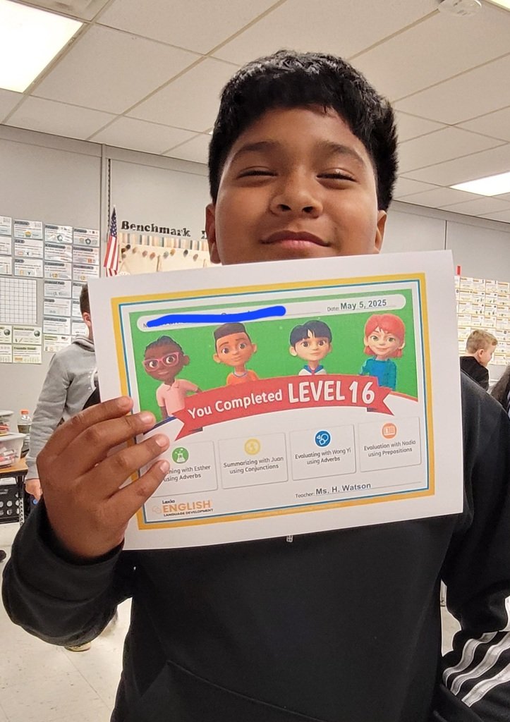 We have had another fourth grader level up in Lexia! He moved from level 16 up to 17!  Can you tell he is proud of his accomplishment?  I know we are proud of him!