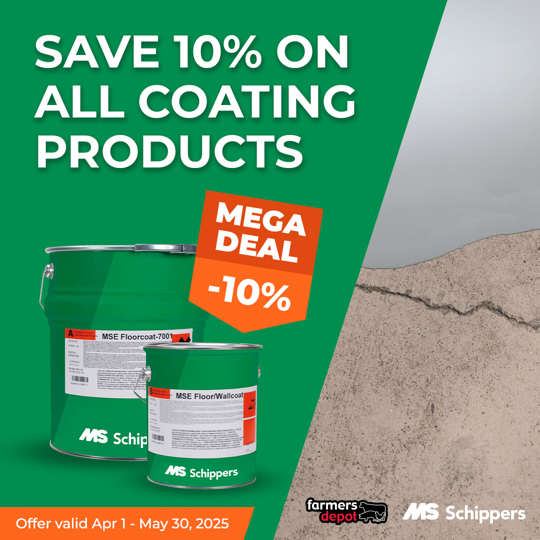 🚨 DEAL EXTENDED!
Good news — our 10% OFF MS Schippers Epoxy Coatings sale has been extended until May 31 at Farmers Depot!
💪 Invest in cleaner, tougher, longer-lasting flooring while this offer lasts!
📍Shop now and save ‘til May 31!