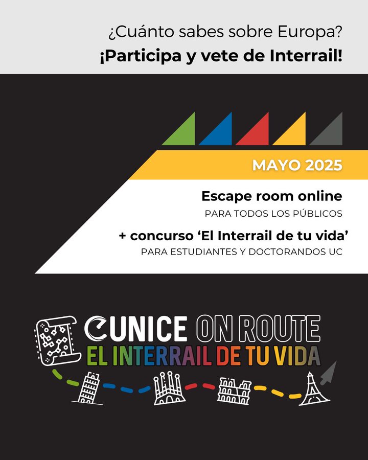 Ya puedes participar en el Escape Room EUNICE On Route.
on-route.eunice-university.eu
Anímate y demuestra tus conocimientos sobre Europa!