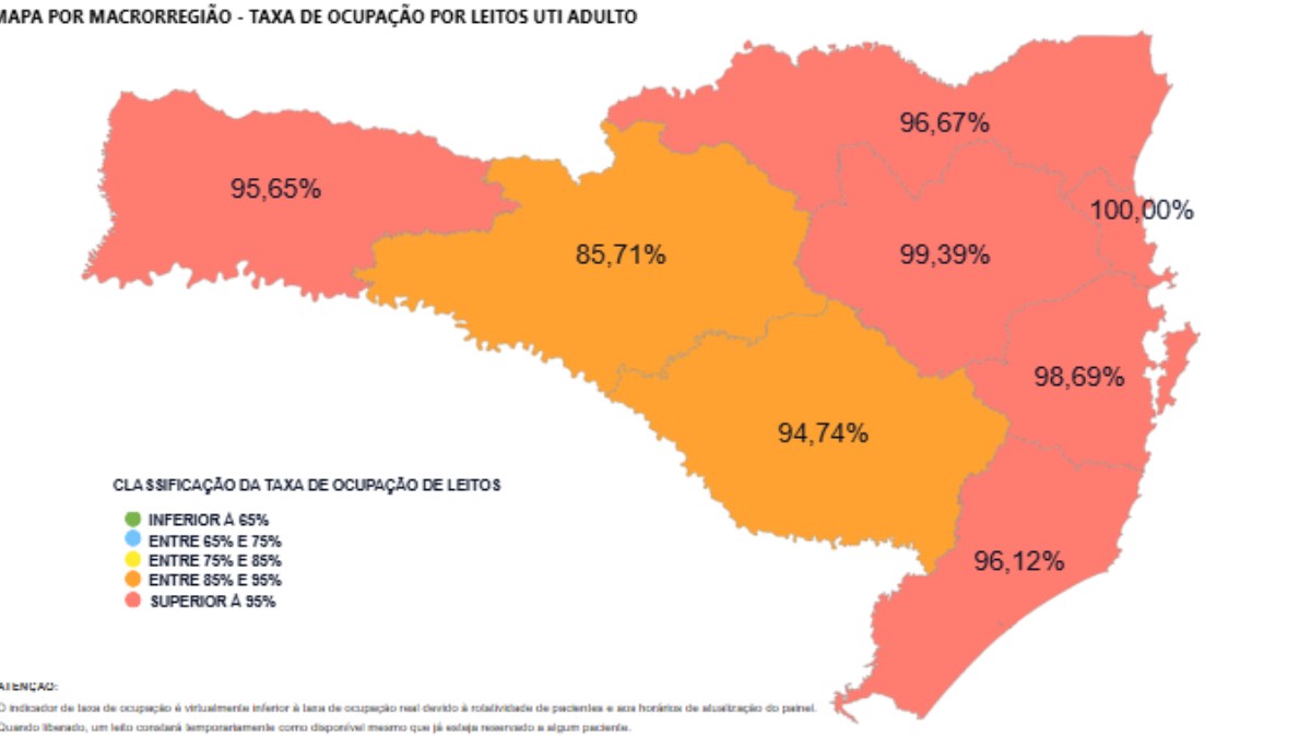 Santa Catarina:

Depois de um avanço significativo dos anti-vacina no Estado, o caos se estabelece na saúde e 96,14% dos leitos adultos de UTI estão ocupados em meio a onda de doenças respiratórias.

No Vale do Itajaí e na Grande Florianópolis, esse número alcança o 100%.

Fazer