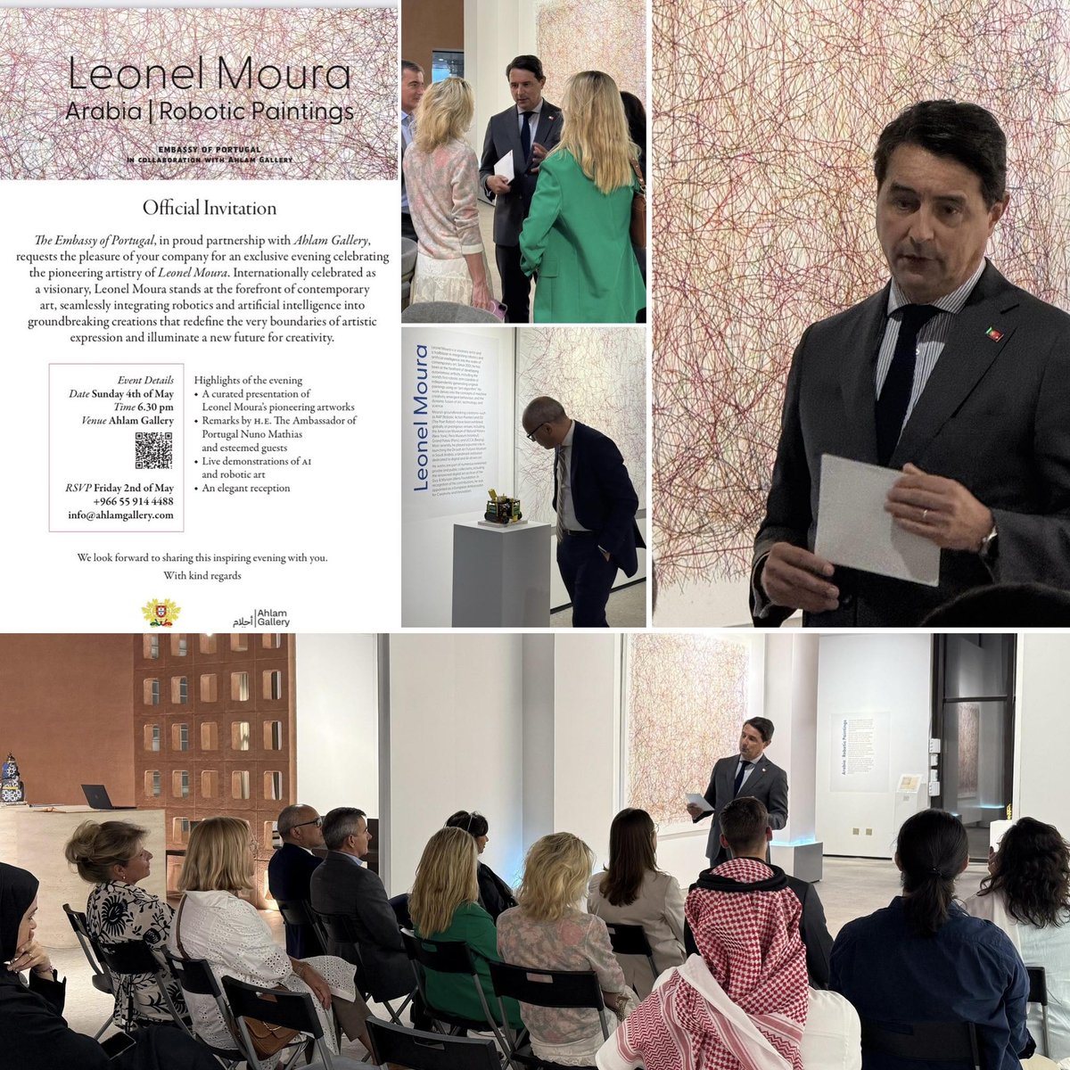 Fascinating evening <a href="/AhlamGallerySA/">Ahlam Gallery</a> where I had the pleasure of presenting compelling work of 🇵🇹artist Leonel Moura. His robotic art truly pushes the boundaries of creativity &amp; technology underscoring not just 🇵🇹 artistic ingenuity but also a deeper cultural connection btw🇵🇹🤝🇸🇦