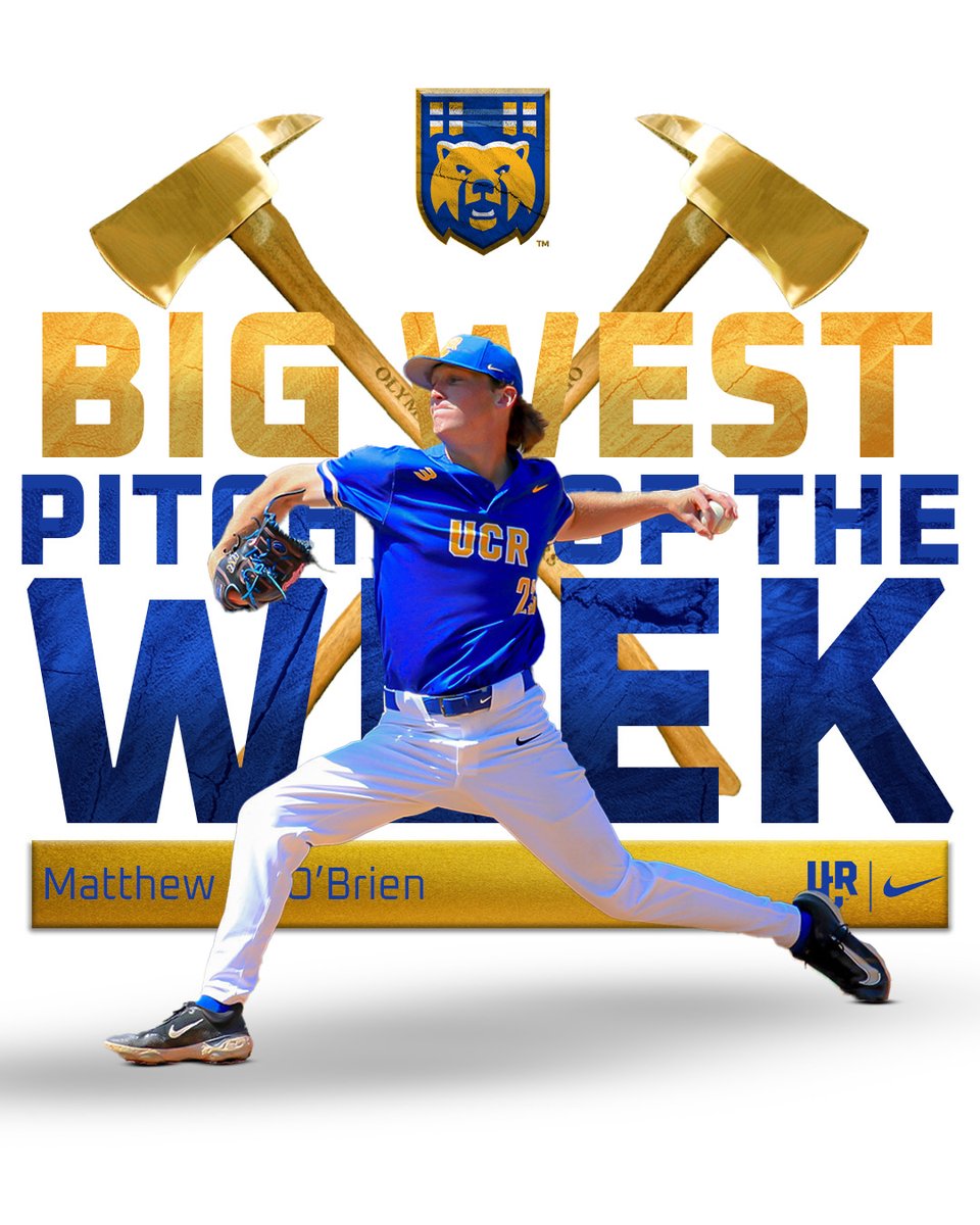 Matthew O'Brien named Big West Pitcher of the Week. He went 2-0 earning wins against CBU and CSUN. In total he pitched 9.2 IP, gave up one run and struck out ten. He improved his record to 4-4 on the year. #GoHighlanders ⚾ <a href="/UCR_Athletics/">Highlander Athletics</a>