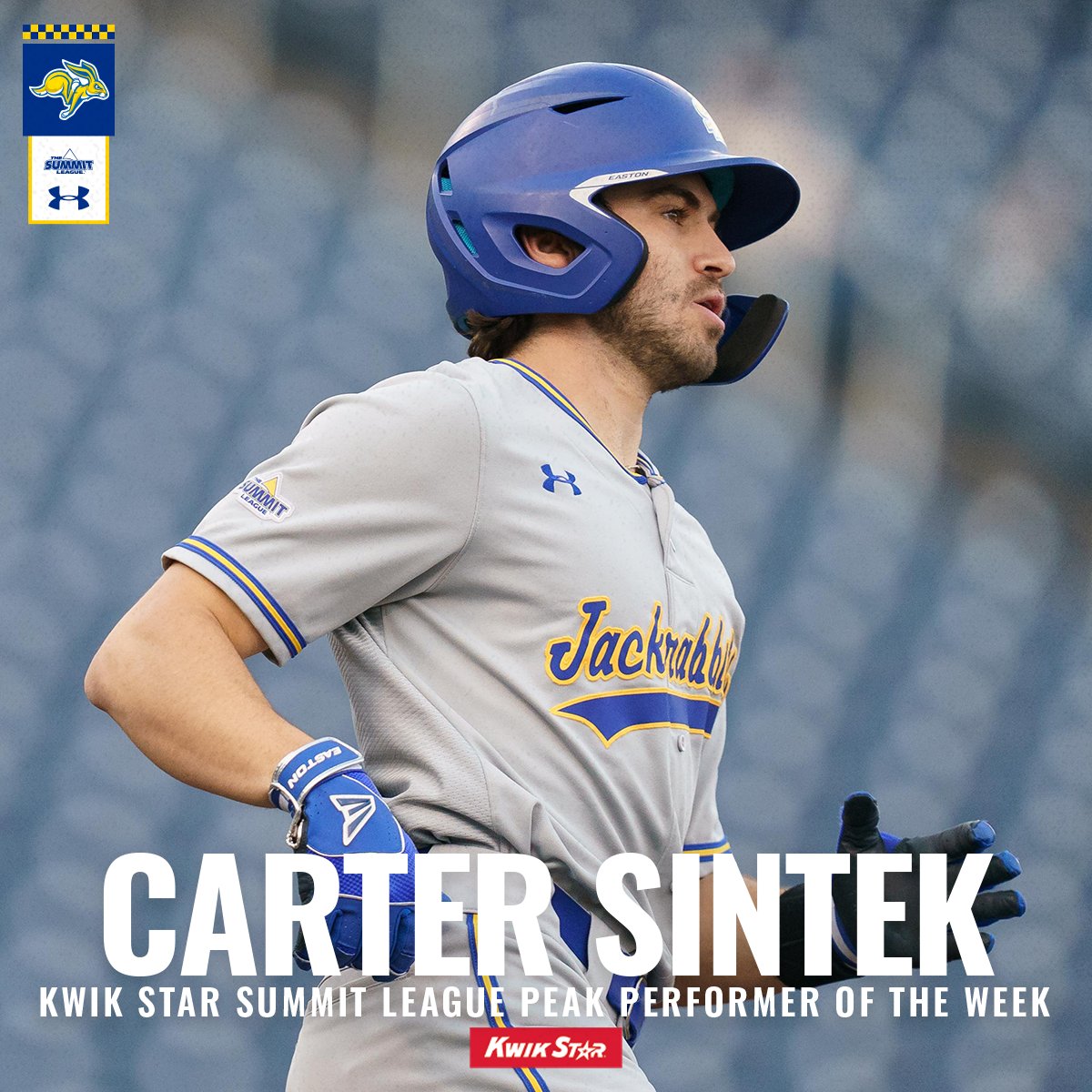 Carter Sintek honored as <a href="/KwikStar/">Kwik Star</a> <a href="/TheSummitLeague/">The Summit League</a> Peak Performer of the Week after big series against Northern Colorado

📰 » gojacks.co/4k01PJz

#GoJacks🐰