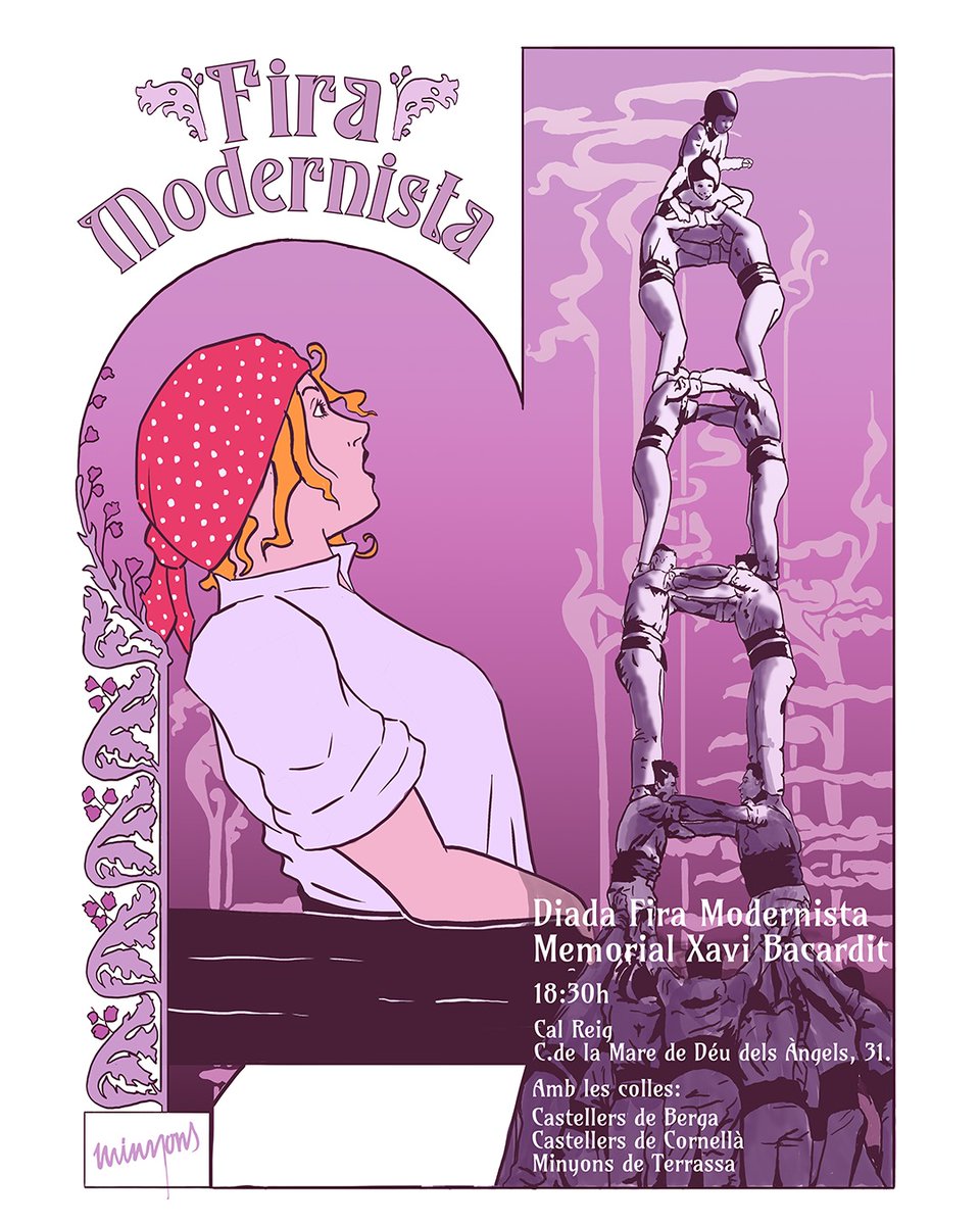 Aquest cap de setmana és #FiraModernistaTRS i tornem a actuar a Cal Reig a la Diada Castellera en homenatge a Xavi Bacardit.

🕡 18.30
📍 c/ de la Mare de Déu dels Àngels, 25
Amb <a href="/cdberga/">Castellers de Berga</a> i <a href="/CastCornella/">Castellers de Cornellà</a>.

Vine a gaudir de la Fira! 

#castells #SomLaColla #Terrassa