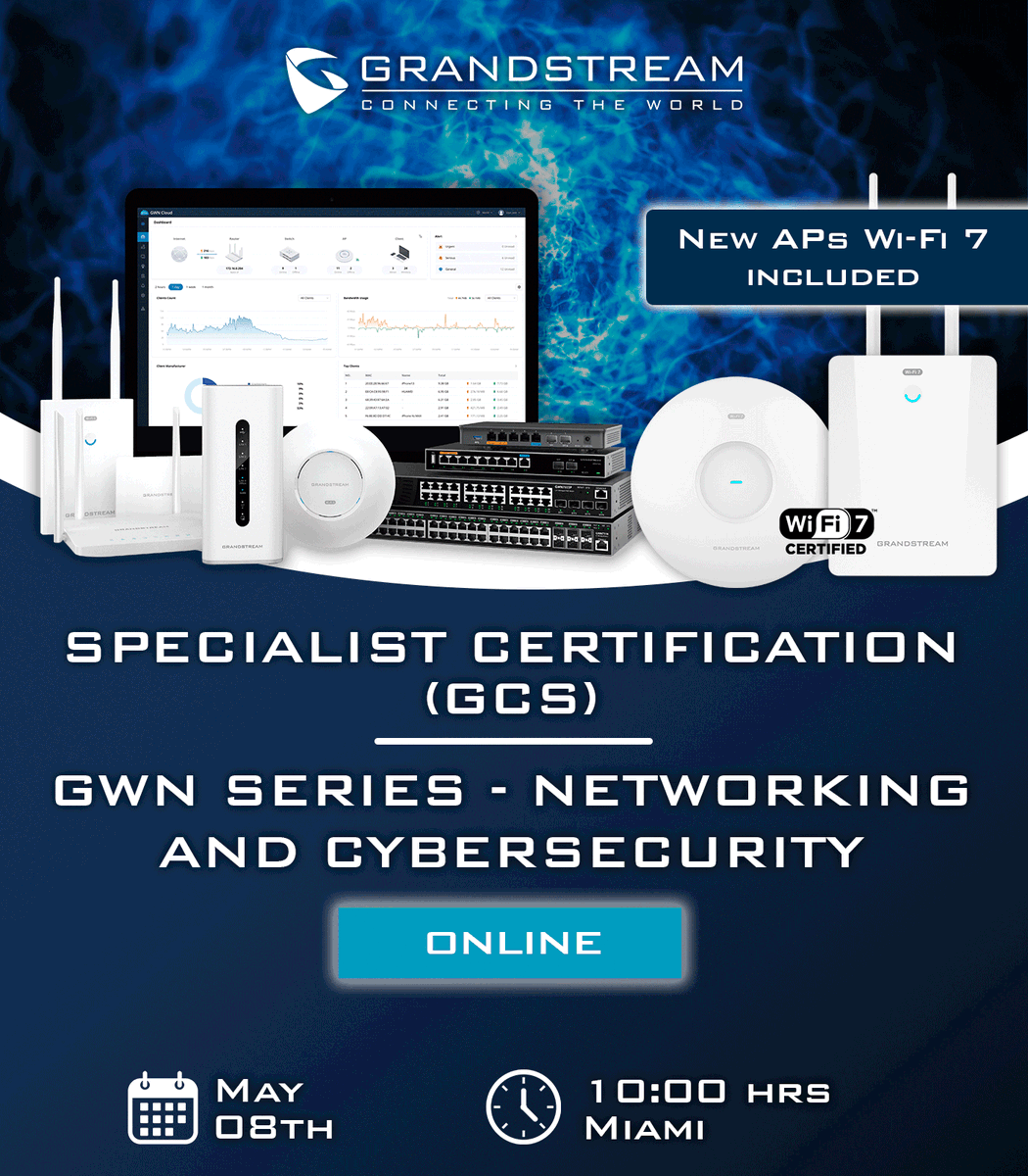 Get certified as a specialist in Grandstream's GWN series and GCC series. 
Register Now👇100% in English
hubs.la/Q03l6xCq0