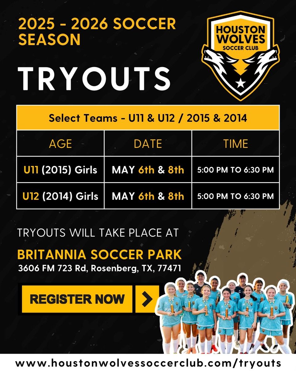houstonwolvessc's tweet image. 🚨 TRYOUT UPDATE: NEW TIMES &amp;amp; LOCATIONS DUE TO WEATHER 🚨

Please note that some tryout times and locations have changed due to weather conditions.

👉 For updated tryout details: houstonwolvessoccerclub.com/tryouts 

#TryoutUpdate #HoustonWolvesSC #FutureWolves #SoccerTryouts #ItStartsToday