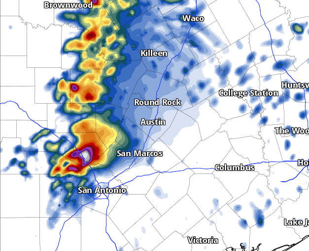 SAN ANTONIO: Supercells may develop near Del Rio overnight, and they'll move east toward San Antonio early Tuesday. Large hail and damaging winds are possible 5-8am. Strongest storms could stay north of SA, toward Boerne &amp; Canyon Lake, but it'll be close. #txwx <a href="/ExpressNews/">San Antonio Express-News</a>