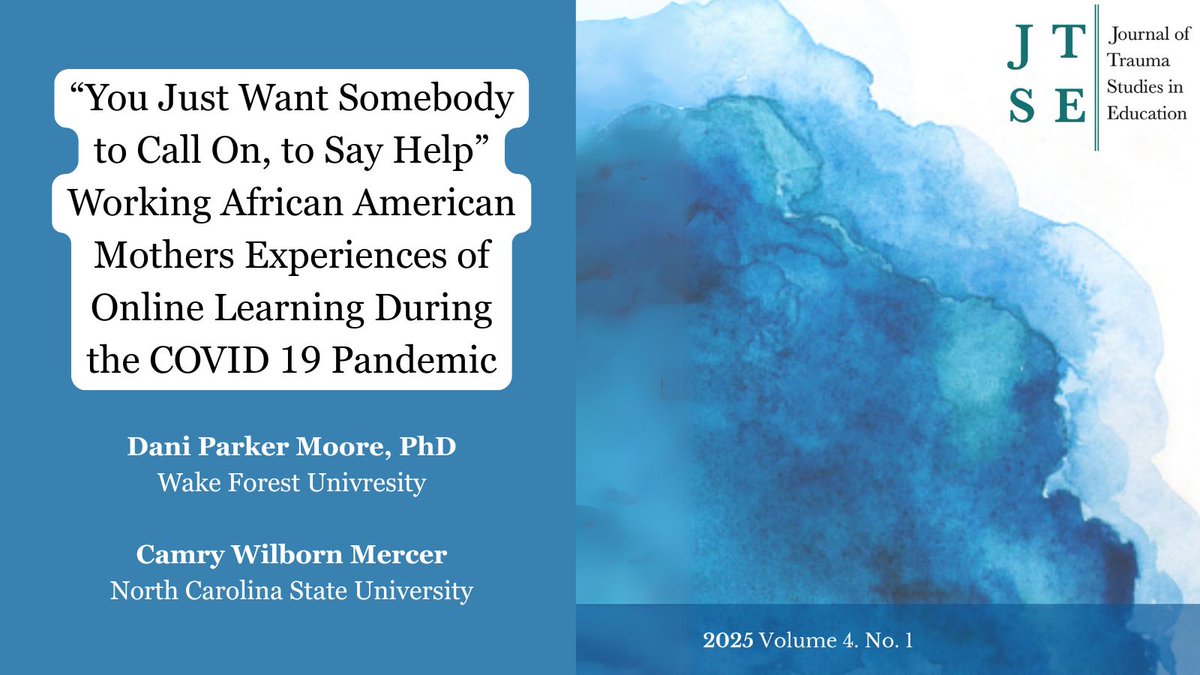 🚨Publication Alert 🚨: “You Just Want Somebody to Call on, to Say Help”: Working African-American Mothers’ Experiences of Online Learning During the COVID-19 Pandemic

Access here: doi.org/10.70085/jtse.…