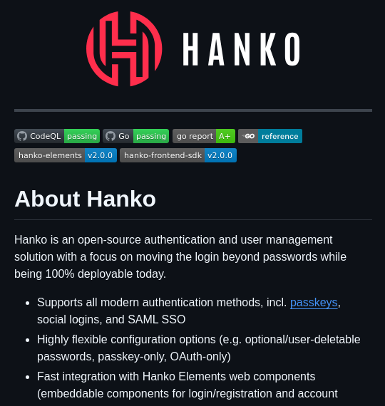 Authentication backend and API for passwordless logins and user management using passkeys