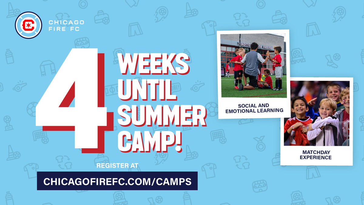 Only 4️⃣ more weeks until <a href="/ChicagoFire/">X - Chicago Fire FC</a> summer camp fun kicks off! ☀️⚽️

👀: chicagofirefc.com/camps