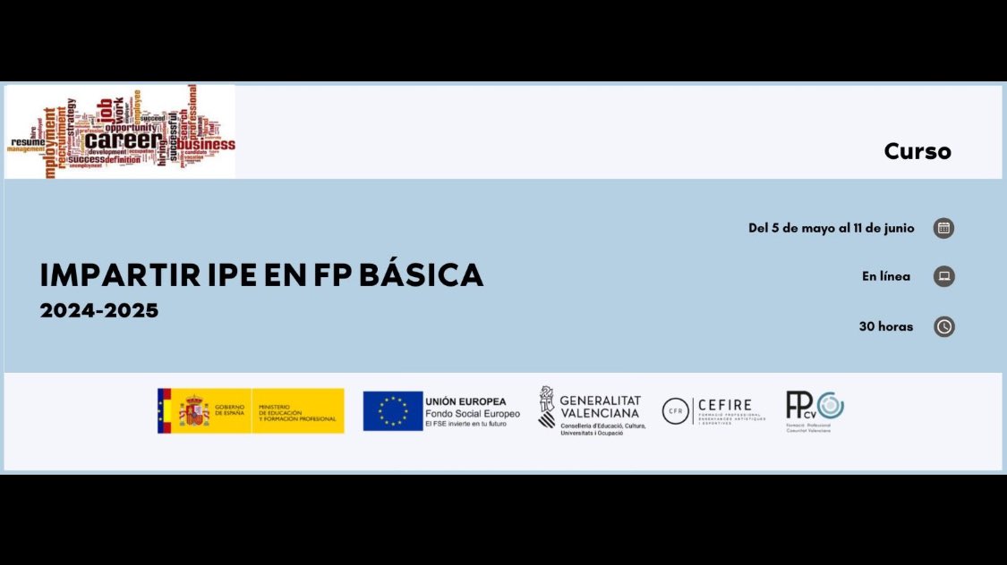Hoy arranca mi curso de "Impartir IPE en FP Básica"... Un proyecto que impartiré junto a dos grandes compañeros, Julia Cisternes y Eduardo García, donde haremos un viaje a la situación actual de la formación profesional en el nivel básico.