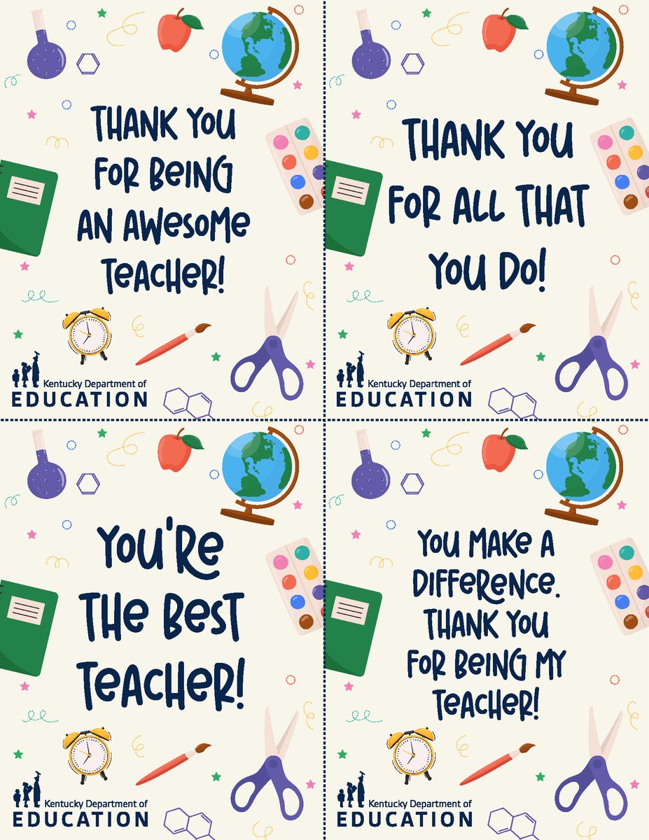 This week is Teacher Appreciation Week! Take a moment to thank your incredibly talented and hard-working teachers by writing a thank you card!

You can print your own teacher appreciation card from KDE's website: bit.ly/KDETeacherAppr…