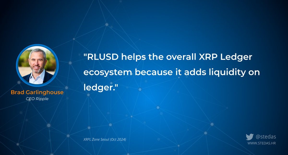 stedas's tweet image. "#RLUSD helps the overall #XRP Ledger ecosystem because it adds liquidity to the ledger." 🌊
- Brad Garlinghouse, CEO @Ripple #fintech