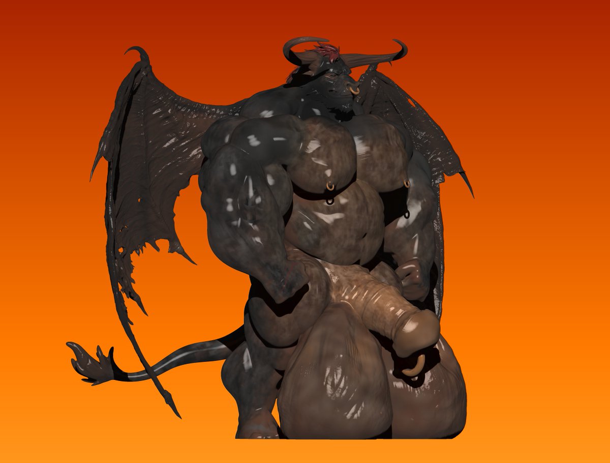 Alex3dmodeling's tweet image. finished this commission today, an extremely, overly muscular demon bull with massive testicles and cock. first time doing this "overly big everywhere" type of character, but was fun!