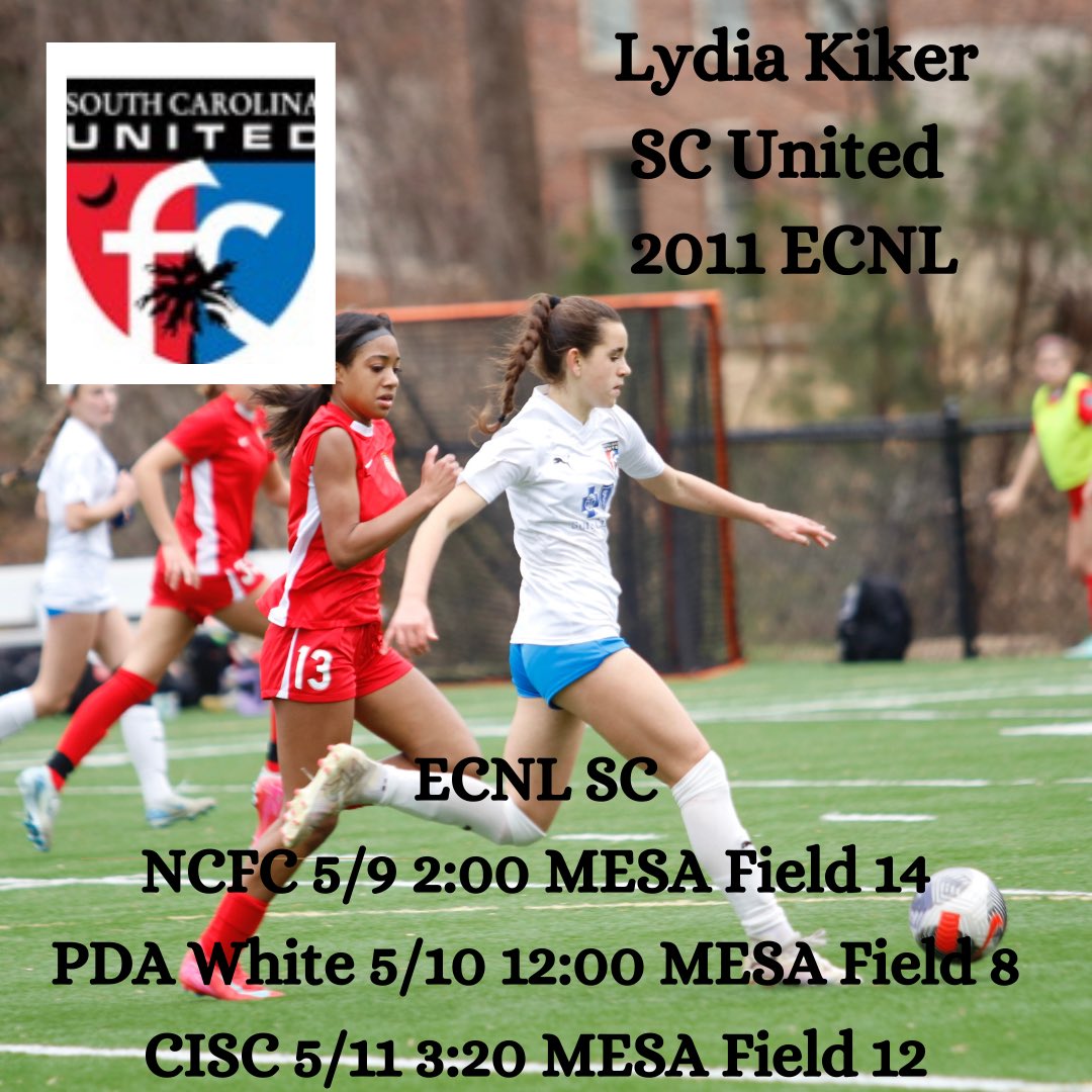 Lydia Kiker (@lydiakiker2029) on Twitter photo Here is my schedule for ECNL SC. I hope you will come see me and my teammates play! <a href="/tikitakaklu/">Tomasz Kluszczynski ๐ต๐ฑ/๐บ๐ธ</a> <a href="/TannerOsborne27/">Tanner Osborne</a> <a href="/ImYouthSoccer/">ECNL/GA/Recruiting/College Soccer</a> <a href="/ImCollegeSoccer/">College Soccer Truth โข</a> <a href="/ECNLSoutheast/">ECNL Southeast Girls</a> <a href="/ECNLgirls/">ECNL Girls</a> Here is my schedule for ECNL SC. I hope you will come see me and my teammates play! <a href="/tikitakaklu/">Tomasz Kluszczynski ๐ต๐ฑ/๐บ๐ธ</a> <a href="/TannerOsborne27/">Tanner Osborne</a> <a href="/ImYouthSoccer/">ECNL/GA/Recruiting/College Soccer</a> <a href="/ImCollegeSoccer/">College Soccer Truth โข</a> <a href="/ECNLSoutheast/">ECNL Southeast Girls</a> <a href="/ECNLgirls/">ECNL Girls</a>