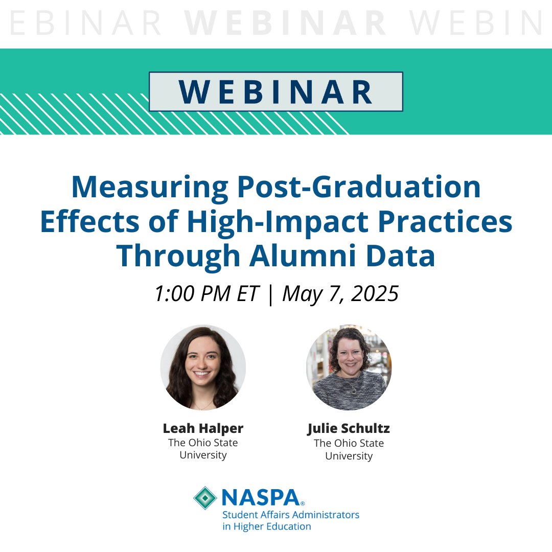 Join us this Wednesday to explore features of a Second-year Transformational Experience Program (STEP) &amp; how alumni data has helped garner institutional buy-in.

Measuring Post-Graduation Effects of High-Impact Practices Through Alumni Data
bit.ly/436vIRS
May 7 | 1PM ET
