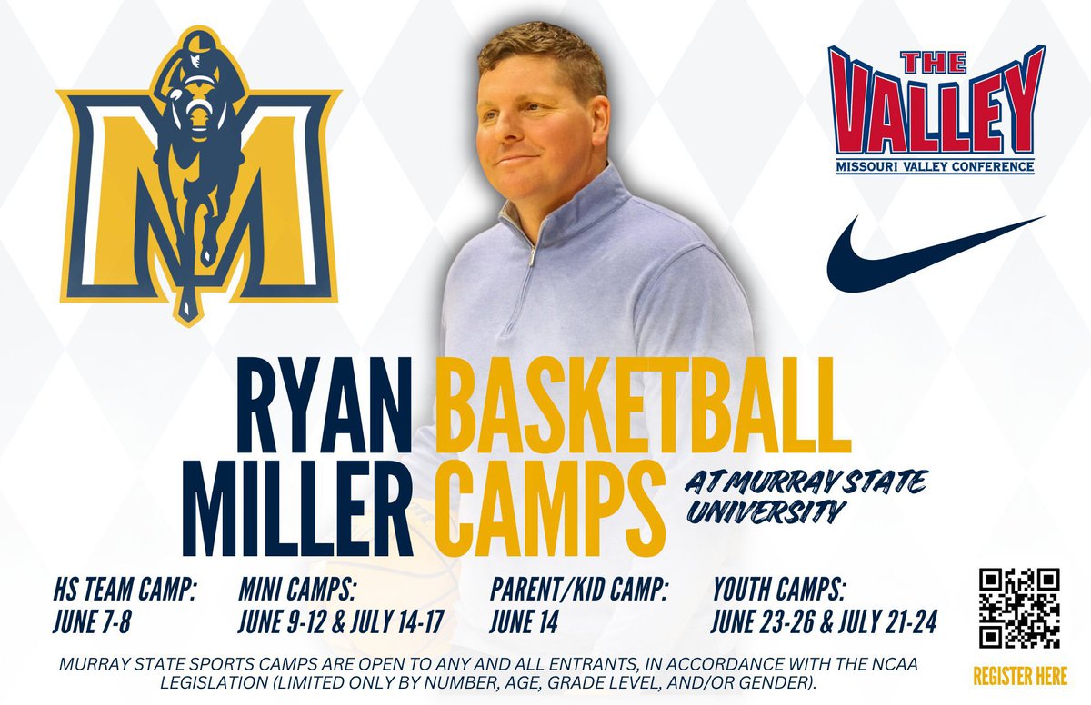 Murray State MBB (@racershoops) on Twitter photo ๐ Join us this summer for <a href="/CoachRyanMiller/">Ryan Miller</a> basketball camps!
๐: shorturl.at/Lp318
#GoRacers๐ ๐ Join us this summer for <a href="/CoachRyanMiller/">Ryan Miller</a> basketball camps!
๐: shorturl.at/Lp318
#GoRacers๐