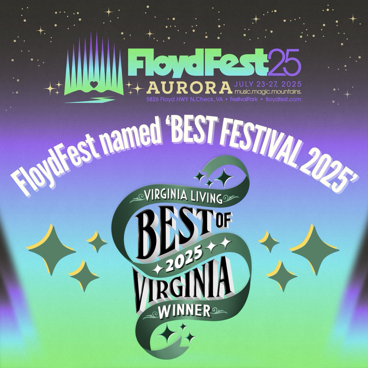💗 Blessed to be considered the BEST ❤️‍🔥

🥇 #FloydFest named ‘BEST FESTIVAL 2025’ in the <a href="/VirginiaLiving/">Virginia Living</a> 14th annual ‘Best of Virginia’ readers’ survey for the Southwest Region. 

🙌 We deeply appreciate every vote; we love each and every one of you; thank you!