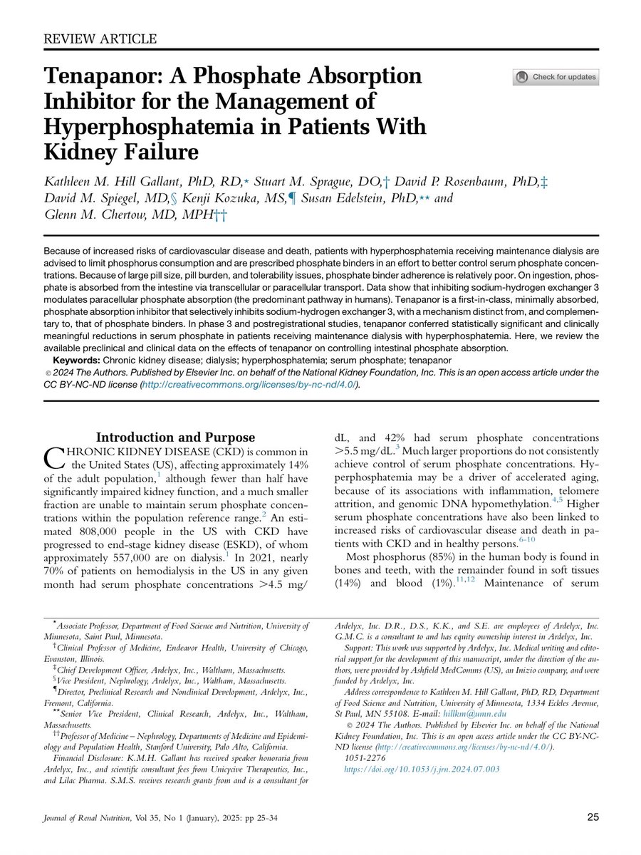 Edgar V. Lerma π΅π (@edgarvlermamd) on Twitter photo Tenapanor: A Phosphate Absorption Inhibitor for the Management of Hyperphosphatemia in Patients With Kidney Failure ca. 2025 from <a href="/JReN_Social/">Journal of Renal Nutrition</a> <a href="/gchertow/">Glenn Chertow</a>
#Nephpearls #CKDMBD
ππΌ pubmed.ncbi.nlm.nih.gov/38992521/ Tenapanor: A Phosphate Absorption Inhibitor for the Management of Hyperphosphatemia in Patients With Kidney Failure ca. 2025 from <a href="/JReN_Social/">Journal of Renal Nutrition</a> <a href="/gchertow/">Glenn Chertow</a>
#Nephpearls #CKDMBD
ππΌ pubmed.ncbi.nlm.nih.gov/38992521/