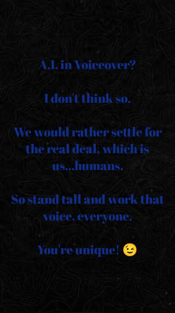 SaulHater210's tweet image. We make true art with our movement and voices.

Fine words by Yours Truly, T.S. 

#voiceacting #humansvsai #humanvoices #voiceover #dubbing #art #animation #cartoon #anime #Videogame #film #tv #actorslife #theatre