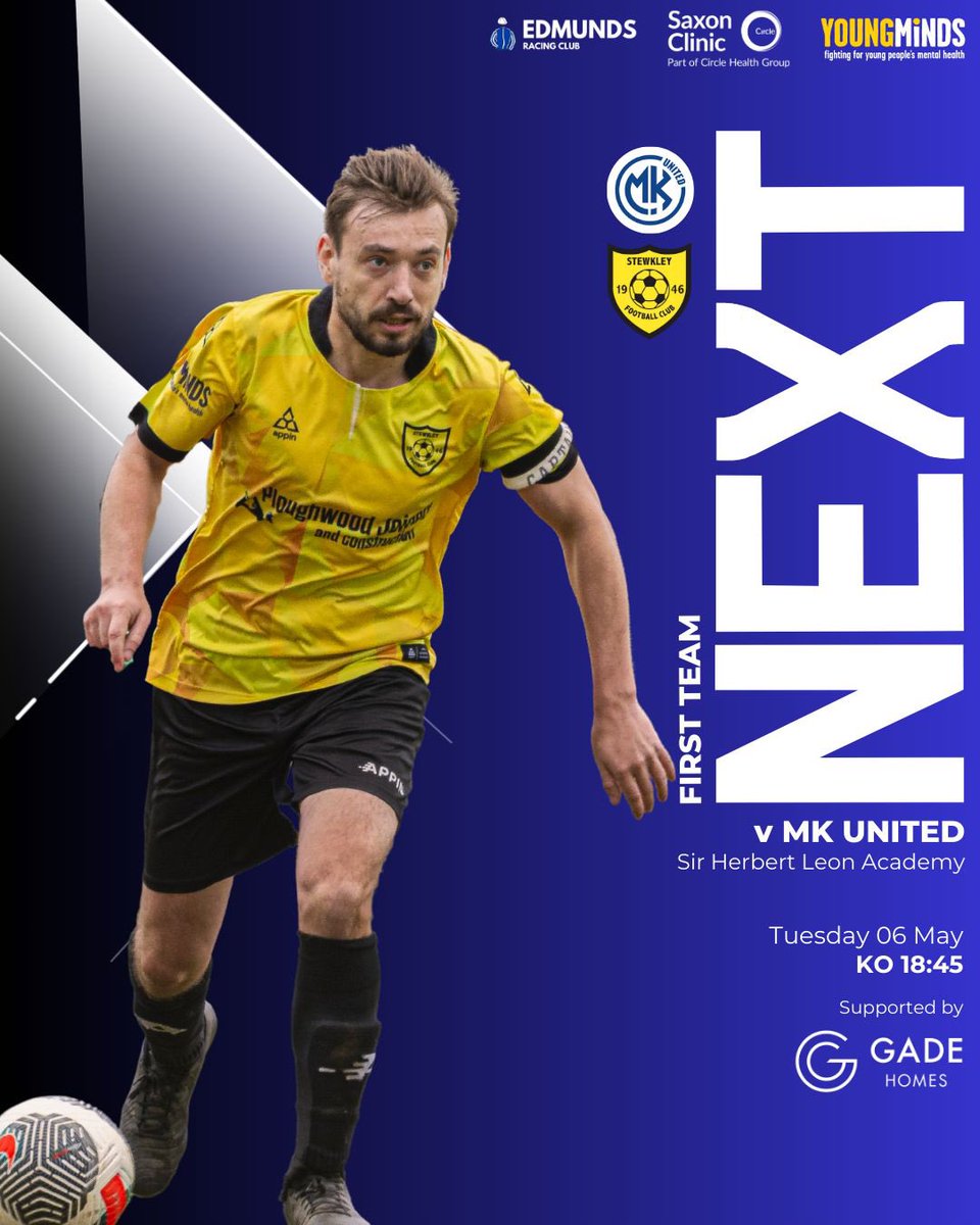 StewkleyFC (@stewkley_fc) on Twitter photo TUESDAY NIGHT FOOTBALL🫡
We’re on our travels again tomorrow evening looking for another huge 3️⃣ points.
🆚 <a href="/MKUnited1st/">MK United Football Club</a>
🏟️ Leon Academy
⏰ 18:45 kick off
🏆 North Bucks Premier Division TUESDAY NIGHT FOOTBALL🫡
We’re on our travels again tomorrow evening looking for another huge 3️⃣ points.
🆚 <a href="/MKUnited1st/">MK United Football Club</a>
🏟️ Leon Academy
⏰ 18:45 kick off
🏆 North Bucks Premier Division