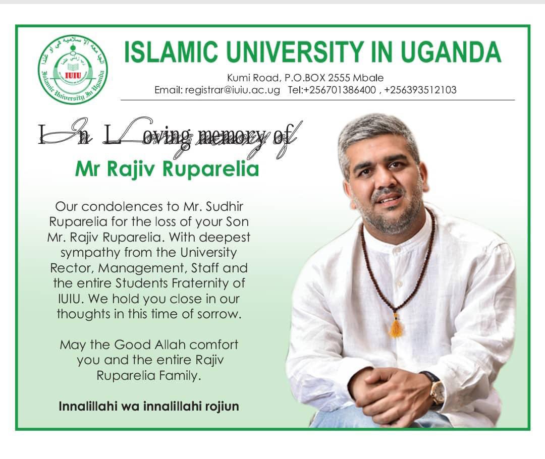 Victoria University, Kampala (@vukampala) on Twitter photo Thank you <a href="/iuiuac/">Islamic University In Uganda</a>
We are deeply grateful to the Islamic University in Uganda for your heartfelt message of condolence on the passing of our beloved Director, Mr. Rajiv Ruparelia.
Your comforting words and prayers are a true testament to the unity, compassion, and mutual respect Thank you <a href="/iuiuac/">Islamic University In Uganda</a>
We are deeply grateful to the Islamic University in Uganda for your heartfelt message of condolence on the passing of our beloved Director, Mr. Rajiv Ruparelia.
Your comforting words and prayers are a true testament to the unity, compassion, and mutual respect