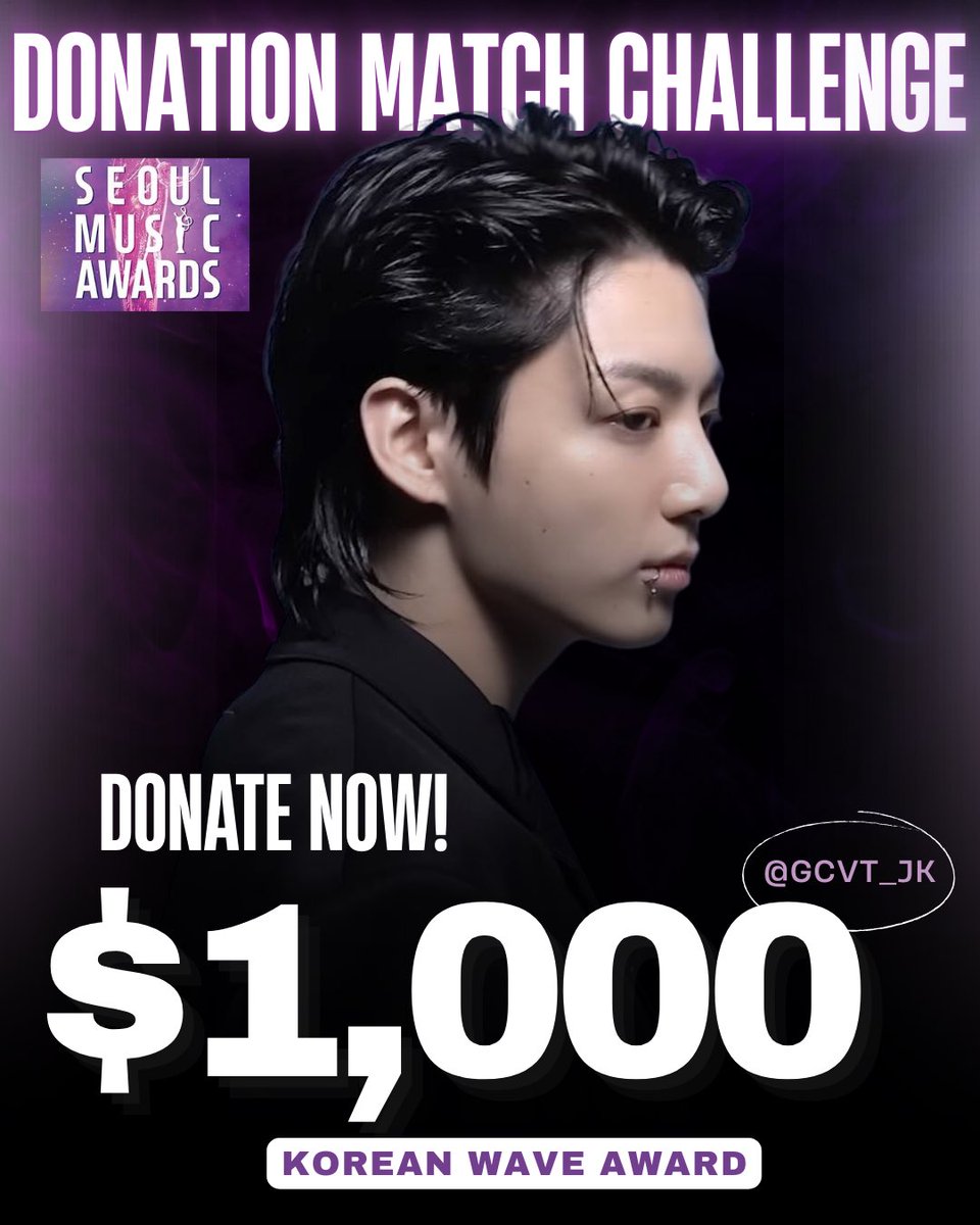 📣 DONATION MATCH CHALLENGE 📣
 - for Korean Wave Award [SMA]

🌟 We have 7 generous sponsors who will donate $1,000 for <a href="/GCVT_JK/">GOLDEN CLOSET VOTING TEAM</a> if we raise $1,000 or more!

How to Participate:
1. Donate to <a href="/GCVT_JK/">GOLDEN CLOSET VOTING TEAM</a> by using this PayPal: paypal.com/paypalme/Rhoda…

2. Include "SMA" in the donation