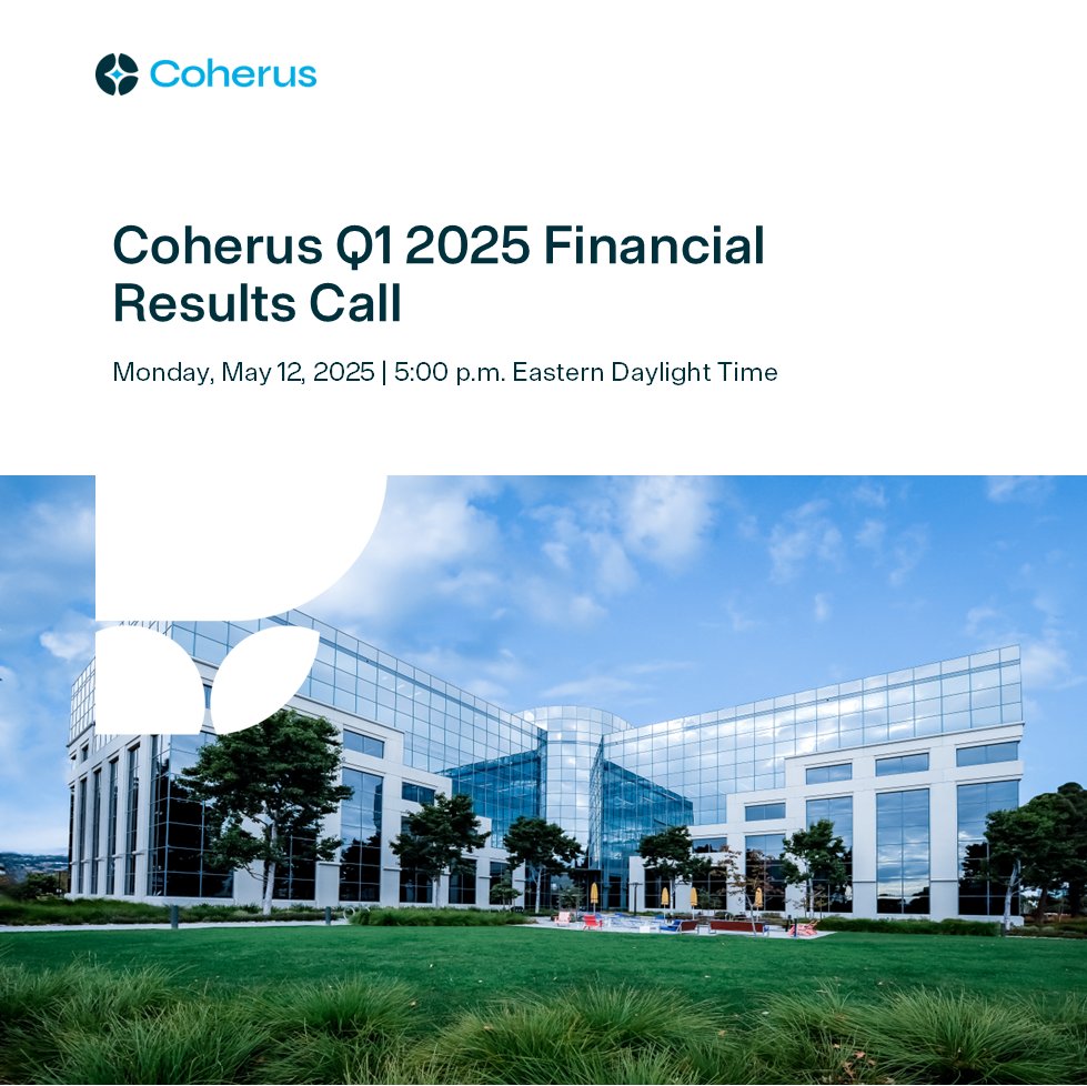 Coherus BioSciences (@coherus_bio) on Twitter photo Coherus will report Q1 2025 financial results on May 12, 2025. Starting at 5 pm EDT, $CHRS executive team will host a conference call and webcast to discuss Q1 2025 financial results and recent business highlights. Webcast: bit.ly/3EOEHyY Coherus will report Q1 2025 financial results on May 12, 2025. Starting at 5 pm EDT, $CHRS executive team will host a conference call and webcast to discuss Q1 2025 financial results and recent business highlights. Webcast: bit.ly/3EOEHyY
