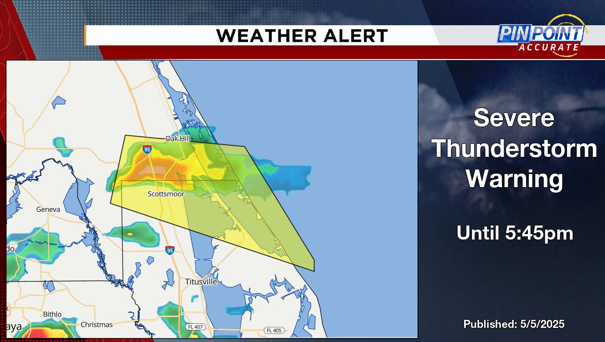 Severe Thunderstorm Warning for Brevard and Volusia County until 5:45pm. #flwx