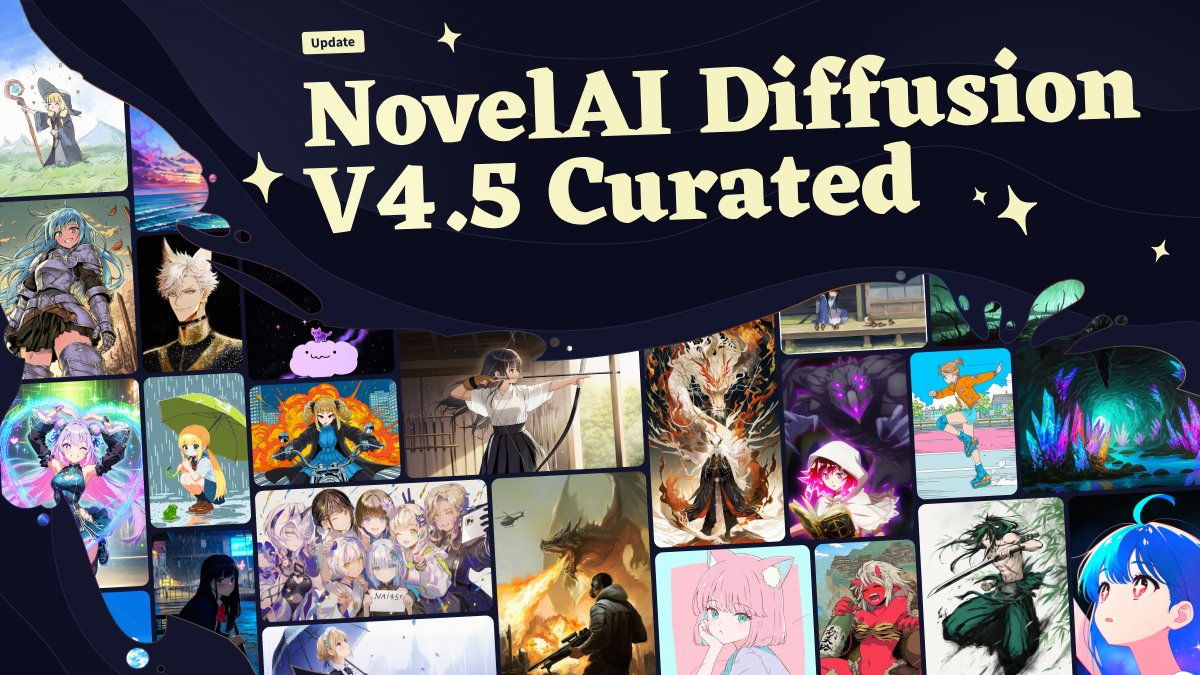NovelAI Diffusion V4.5 Curatedモデル、遂に公開！✨ 
最高傑作をワンクリックで！独自改良アーキテクチャとカスタム VAE、拡張データセットでアニメ画像の忠実度と美しさを大幅アップグレードしました。これまでにない表現力で創作をお楽しみください。