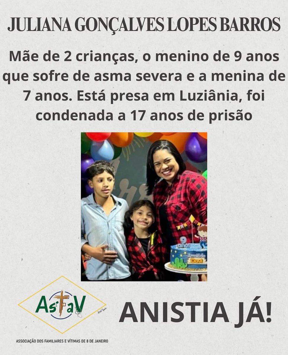 AsfavFamilias's tweet image. No mês das Mães a ASFAV lança a campanha: Mães do 08 de janeiro.
Às vésperas do Dia das Mães (11/05), a Associação dos Familiares e Vítimas do 8 de Janeiro (ASFAV) lança uma nova campanha de sensibilização à sociedade brasileira para a situação das mulheres presas em
decorrência…